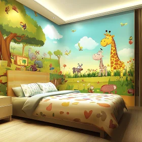 Kids Room with Colorful Cartoon Mural