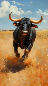 Powerful Bull in Golden Field