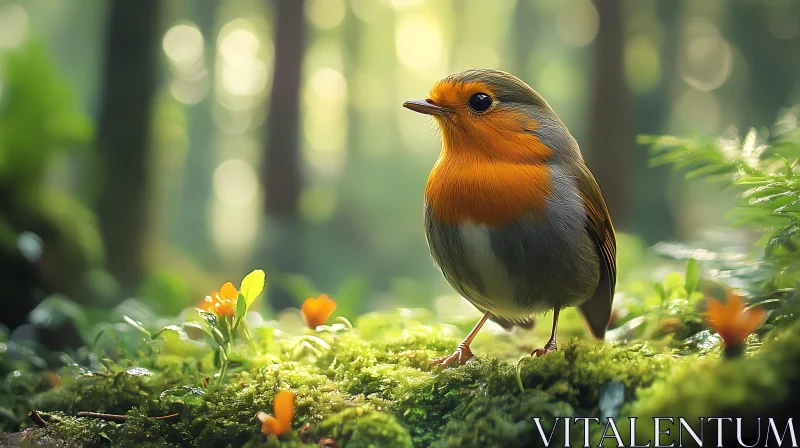 Forest Robin on Moss AI Image