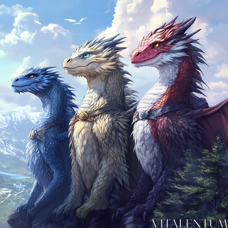 AI ART Three Dragons: Fantasy Composition