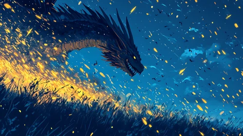 Dragon Soaring Through a Sky of Sparks