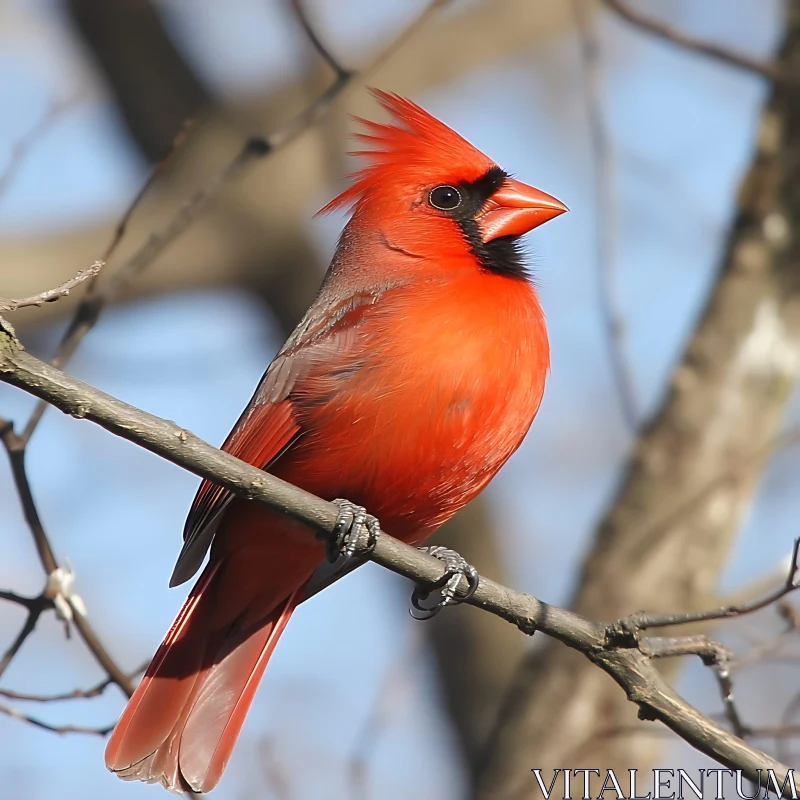 Cardinal Bird Portrait on Tree Branch AI Image