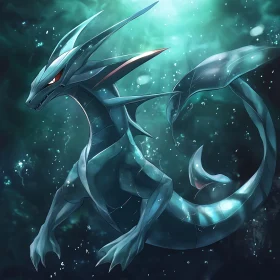 Underwater Teal Dragon Fantasy Art