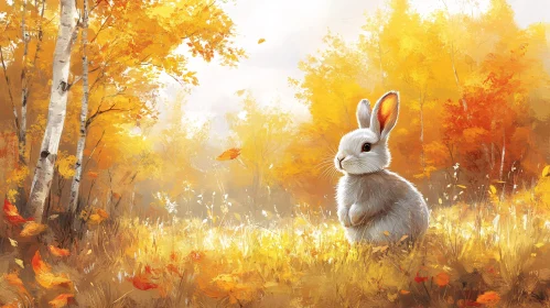 Golden Autumn Scene with Bunny