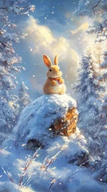 Winter Wonderland with a Fluffy Rabbit