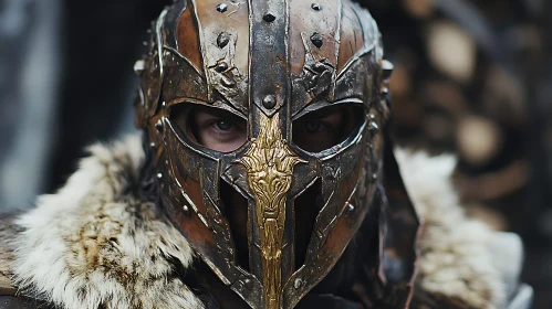 Medieval Warrior in Ornate Helmet