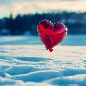 Floating Heart Balloon on Snowy Field