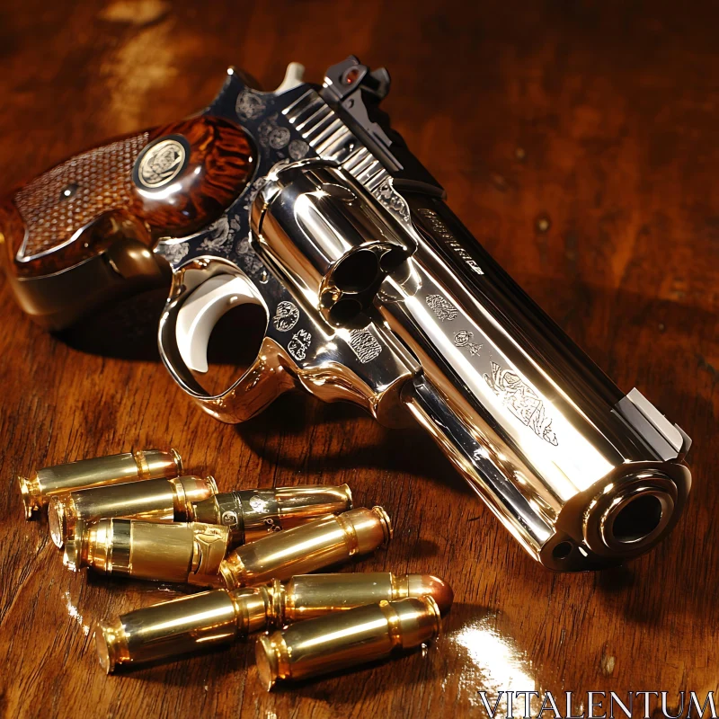 AI ART Gleaming Handgun with Golden Ammunition