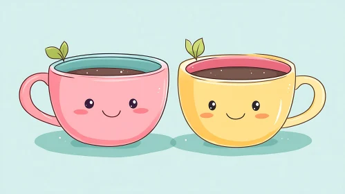 Cute Coffee Cups with Sprouts