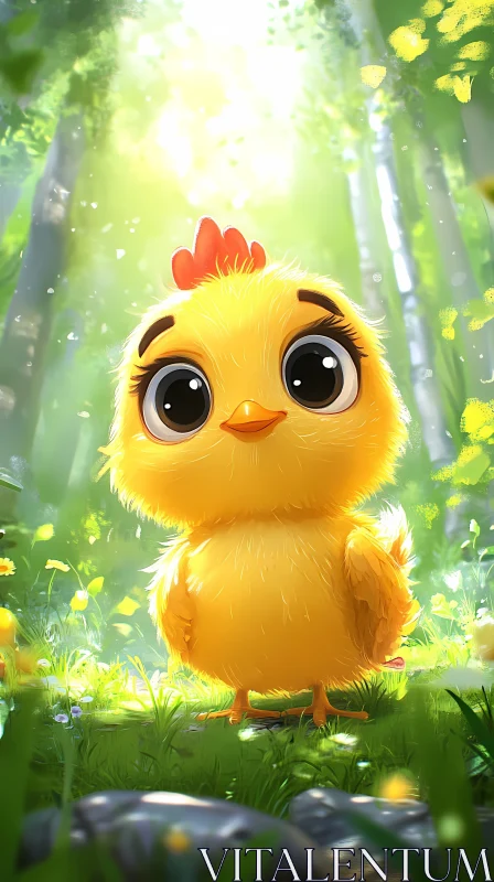 Cute Chick in Forest Glade AI Image