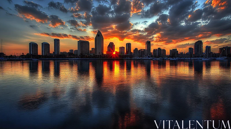 Cityscape Sunset Reflection AI Image