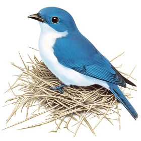 Azure Bird Resting in Nest