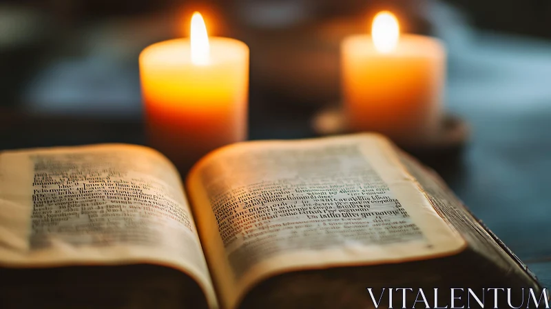 Illuminated Text: Vintage Book by Candlelight AI Image