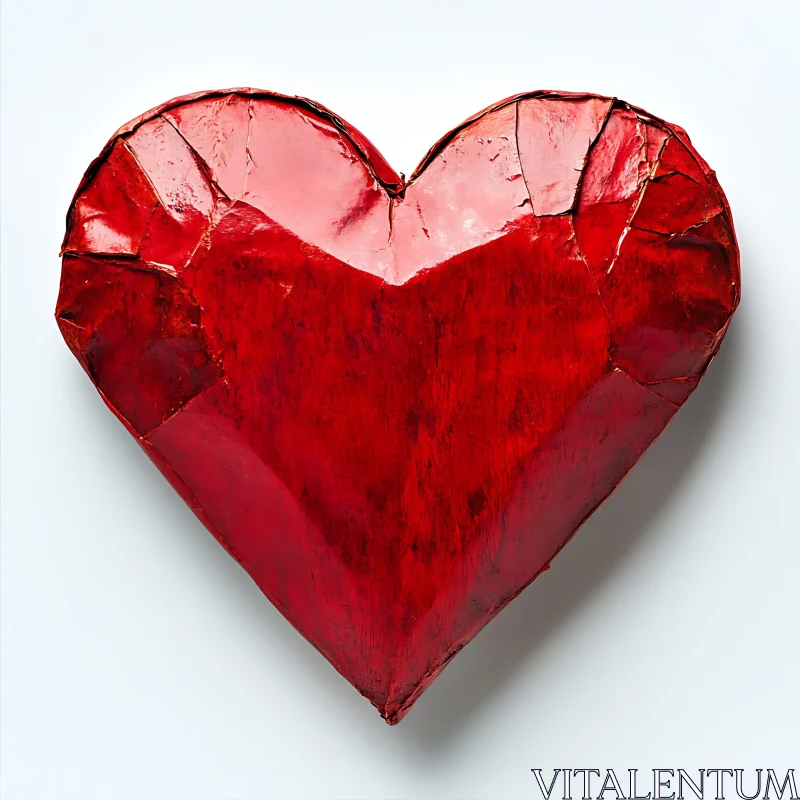 Textured Red Heart on White Background AI Image