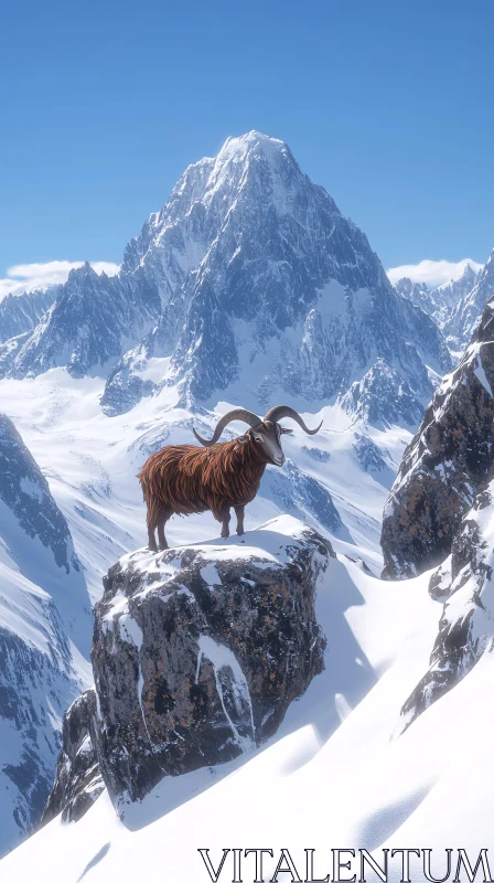 Serene Mountain Landscape with Goat AI Image