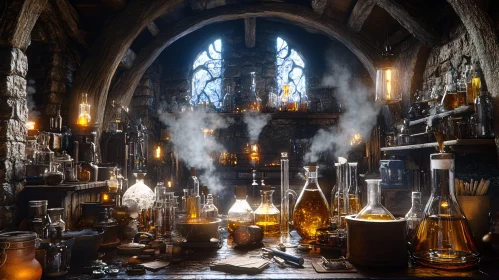 Vintage Alchemy Lab with Potions