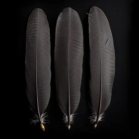 Three Feathers on Black Background
