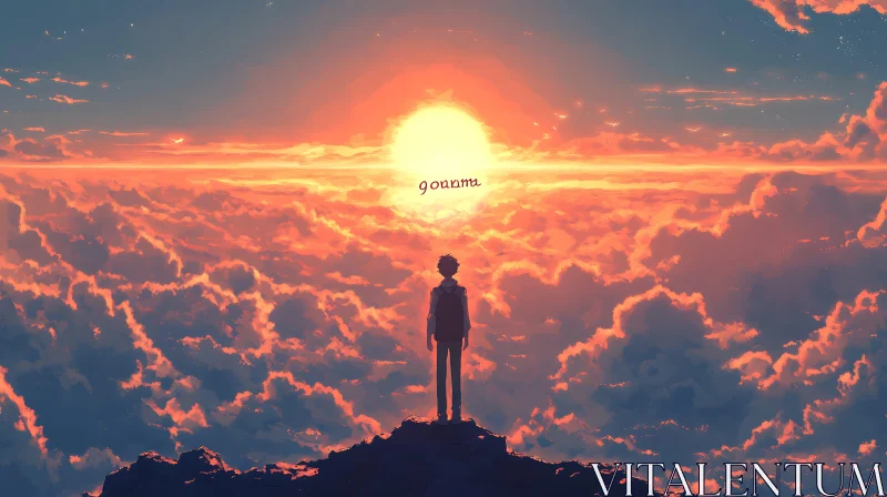Silhouette at Sunset: A Moment of Reflection AI Image