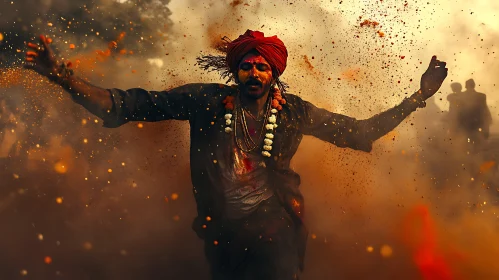 Man Celebrating Tradition with Colorful Dust