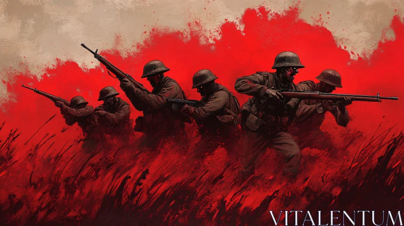 AI ART March of Soldiers in Red Field