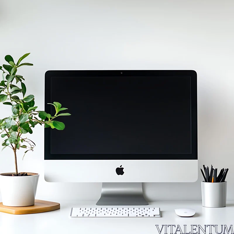 Clean Desk Setup with iMac and Plant AI Image