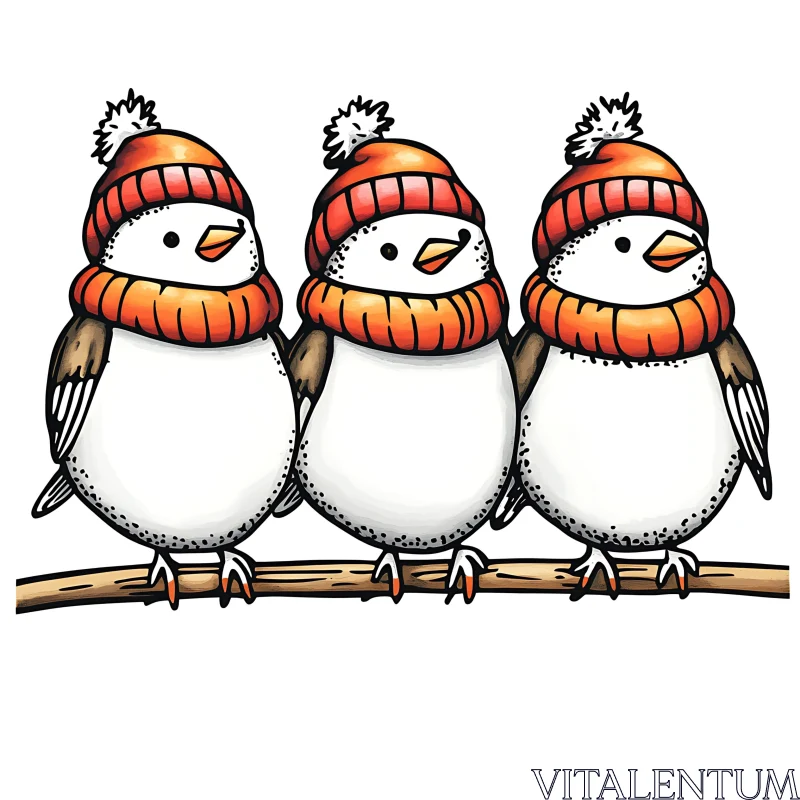 AI ART Cartoon Penguins on a Branch