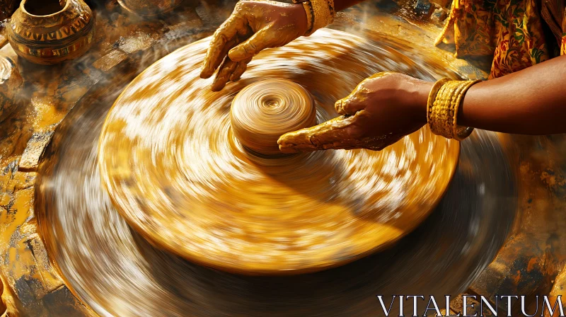 AI ART Golden Pottery Wheel in Motion