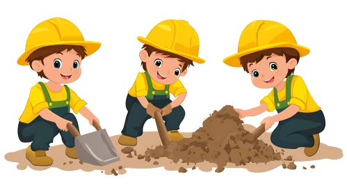 Boys Constructing Cartoon