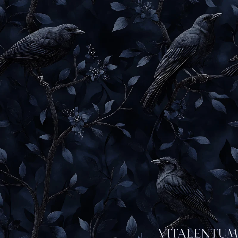 Midnight Raven Floral Design AI Image