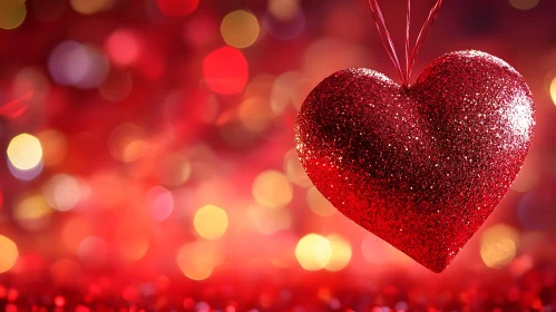 Sparkling Red Heart Bokeh Background