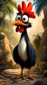Comical Rooster in the Jungle
