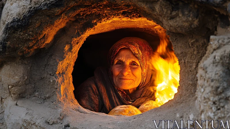 AI ART Woman Baking Bread in Traditional Oven