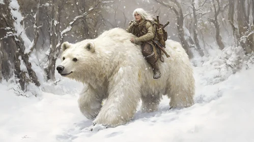 Snowy Ride with Bear Companion