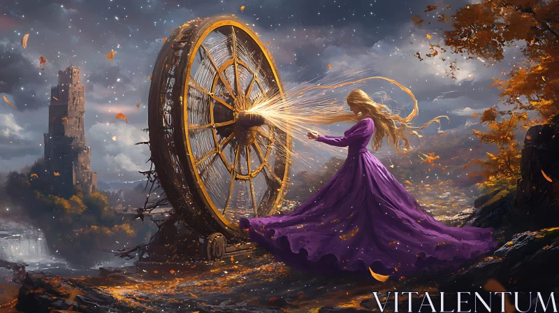 AI ART Fantasy Scene with Woman and Wheel