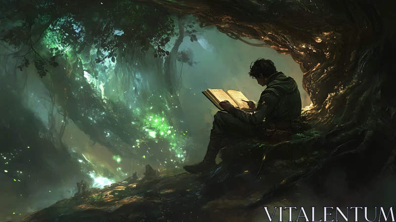 AI ART Man Reading Book Under Tree