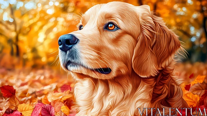 Golden Dog in Fall Scenery AI Image