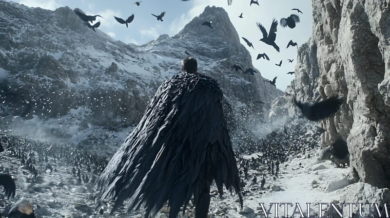 Man in Raven Feather Cloak AI Image