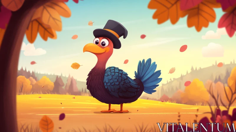 Cartoon Turkey with Top Hat AI Image