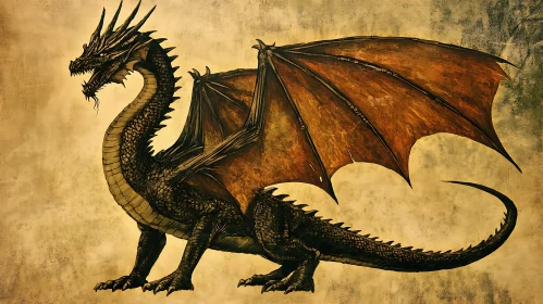 Vintage Style Dragon with Large Wings