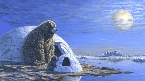 Arctic Bears by the Igloo