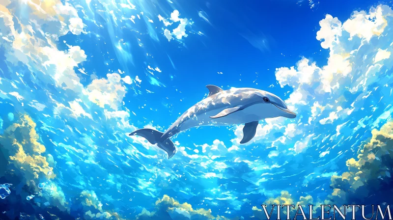 Dolphin Gliding Beneath Bright Skies AI Image