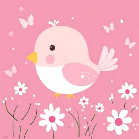 Pastel Bird in a Floral Meadow