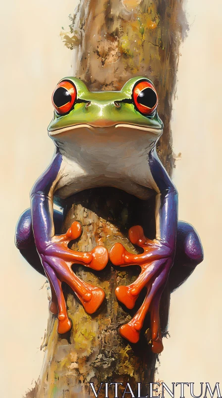 AI ART Colorful Frog with Orange Toes