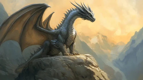 Fantasy Dragon on Mountain Peak Artwork