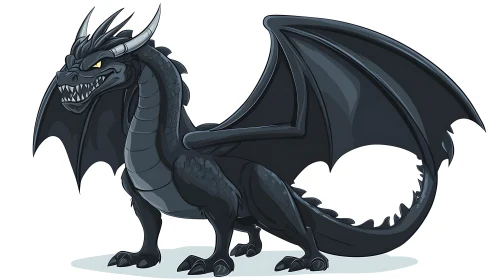 Fearsome Black Dragon with Wings