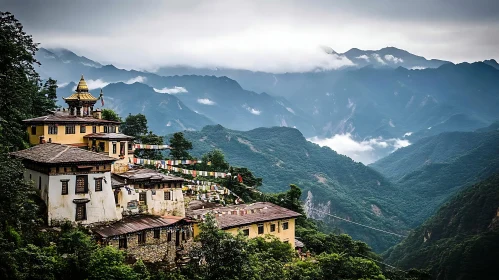 Buildings in Mountain Landscape Scenery