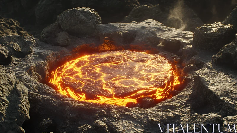 Blazing Hot Lava in Volcanic Terrain AI Image