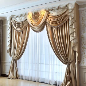 Elegant Golden Drapes and White Sheer Curtains