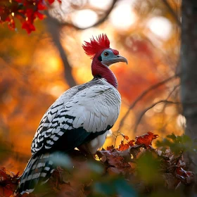 Exotic Bird Among Autumn Leaves