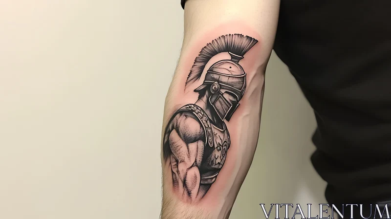 Monochrome Warrior Arm Tattoo AI Image